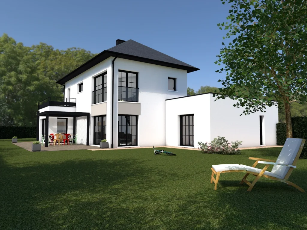 Maison moderne à Caen, Normandie, avec jardin, terrasse et design contemporain, proposée par Sylphane Promotion.