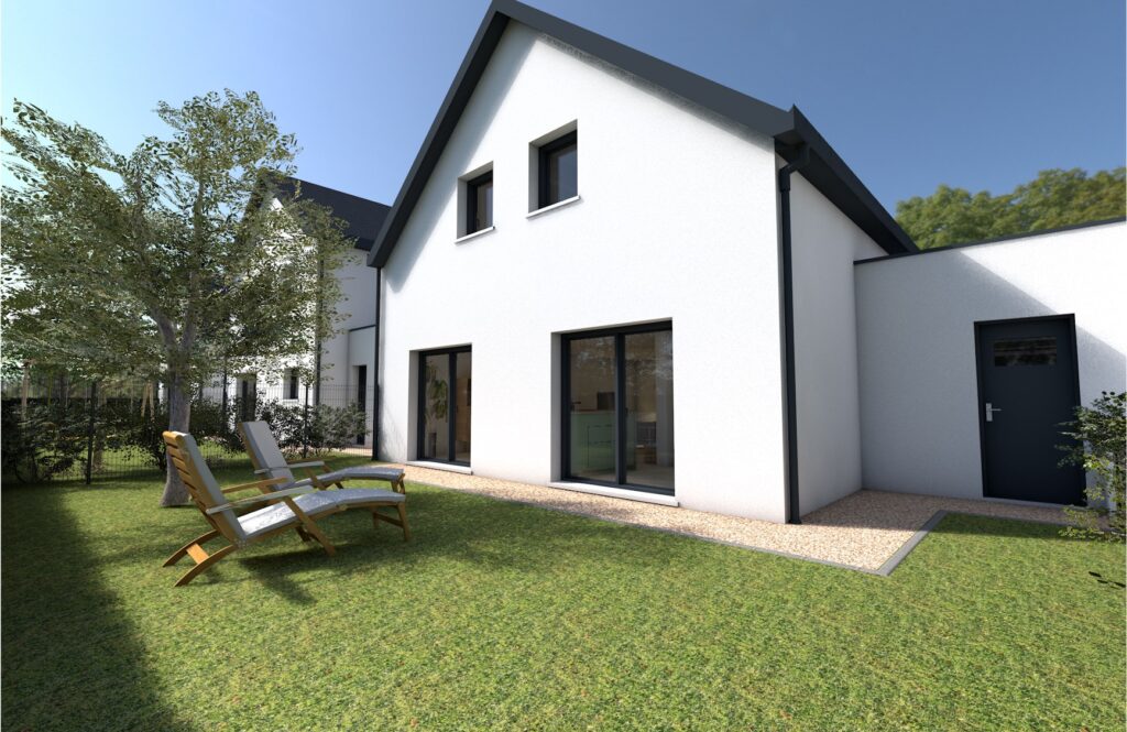 Maison moderne avec jardin à Caen, construite par Sylphane Promotion, respectant les normes RE 2020.