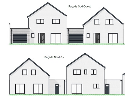 Plans de façades de maisons individuelles de Sylphane Promotion à Caen, Normandie, respectant les normes RE 2020.