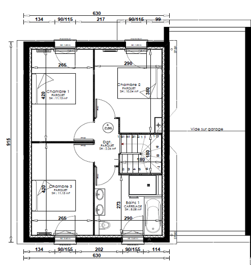 Plan de maison individuelle à Amfréville 14860 de Sylphane Promotion, comprenant 3 chambres, salon et garage, respectant les normes RE 2020.