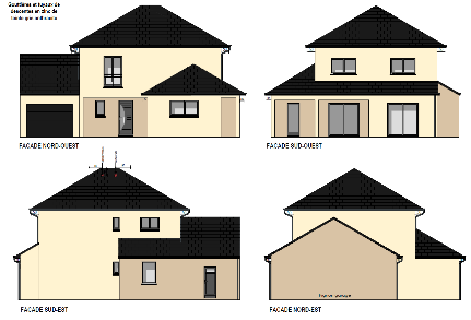 Plans de façades de maisons individuelles proposées par Sylphane Promotion à Caen. Haute qualité et respect des normes environnementales.