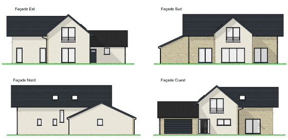 Façades de maisons individuelles, à Hermanville sur mer 14880 proposées par Sylphane Promotion, Normandie, respectant les normes RE 2020.